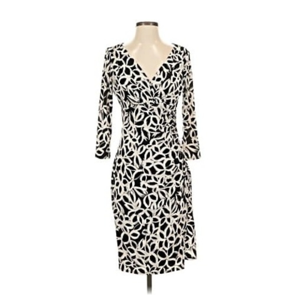 Ralph Lauren Womens Dark Grey and White Floral Pattern 3/4 Sleeve Dress Size 10